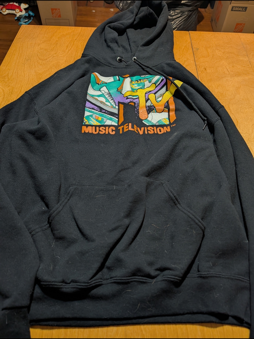 MTV Black Pullover Hoodie - Music Television Graphic Sweatshirt Size XL